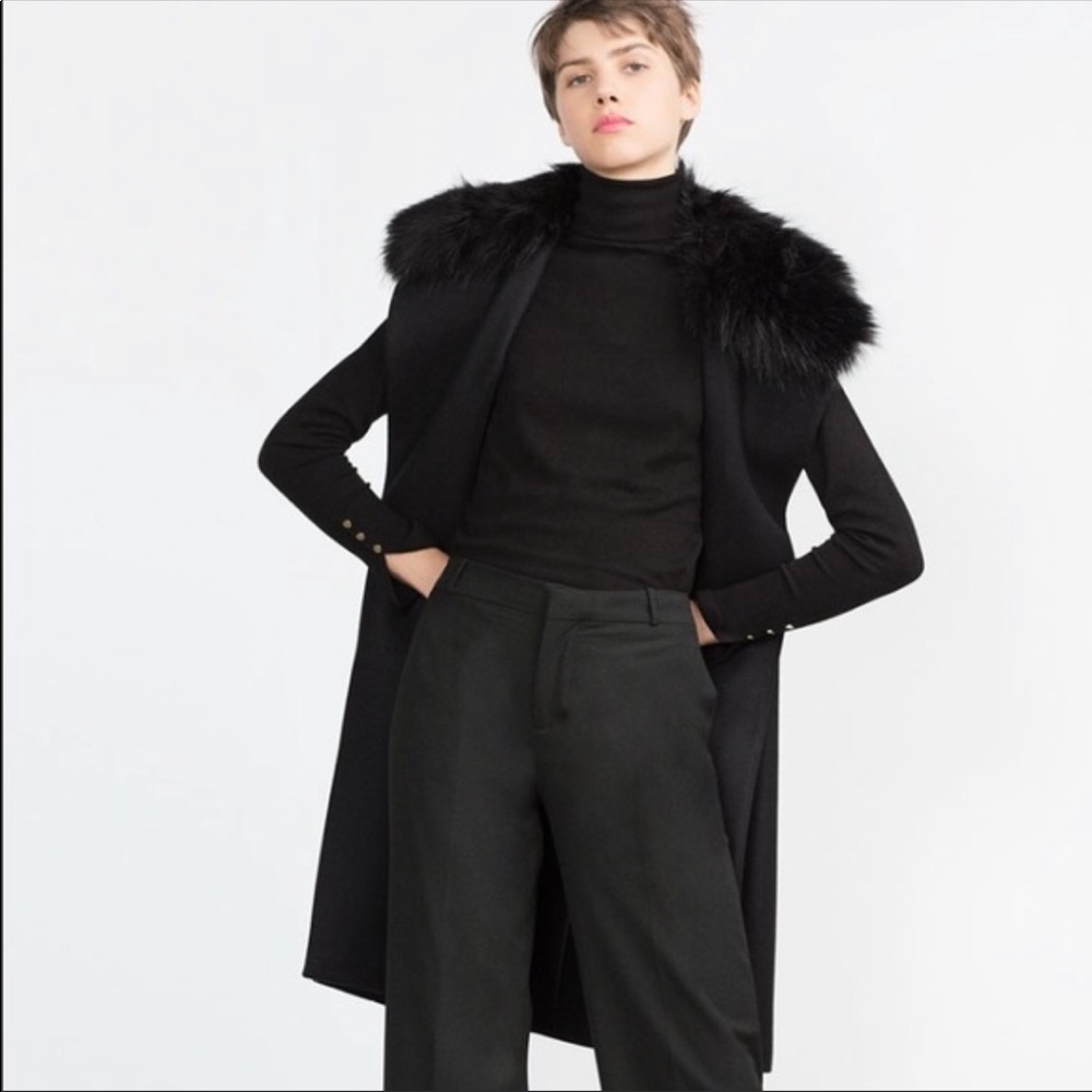 Zara long vest with detachable fur collar